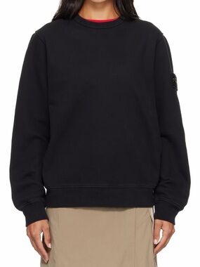 Stone Island Black Crewneck Sweatshirt with Red Neck Trim Size Large